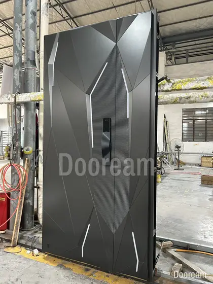 Faceted grey door, photographed on our floor