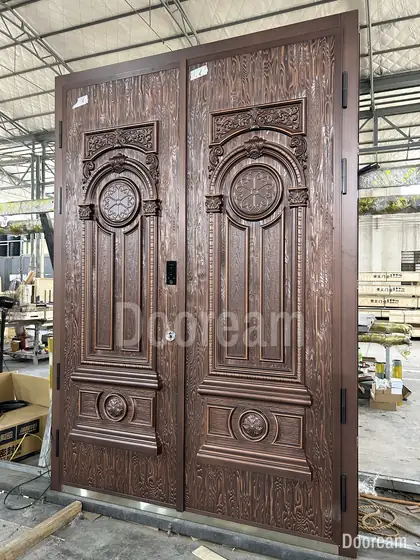 Carved copper double door, photographed on our floor