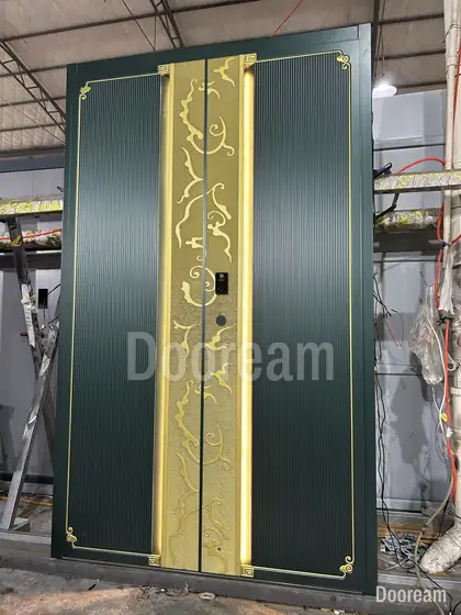Green and gold door, photographed on our floor